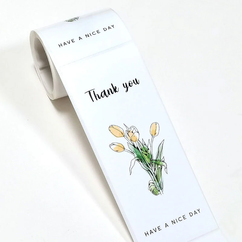 Cuộn 50 Sticker Thank You tem dán niêm phong hộp hàng 6x15cm