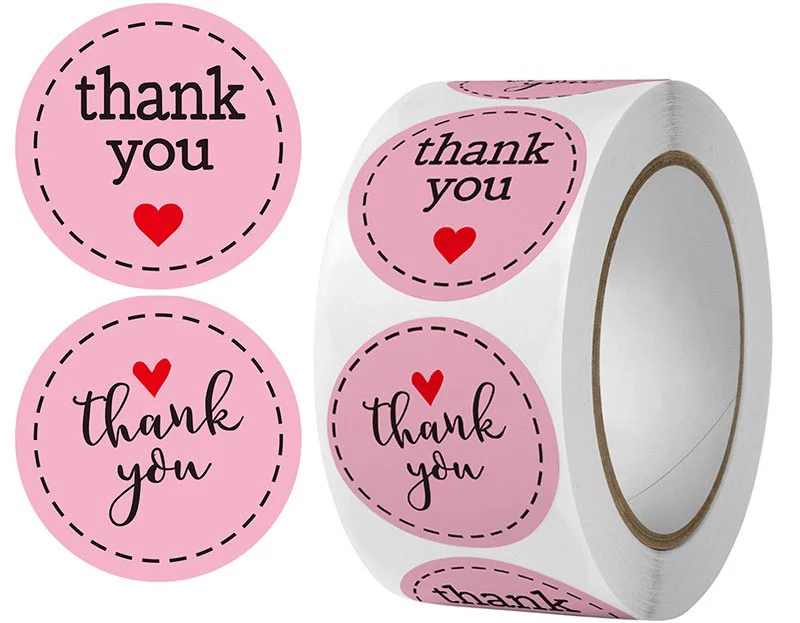 Cuộn 500 Sticker Thank You hồng Tem cảm ơn 2,5cm