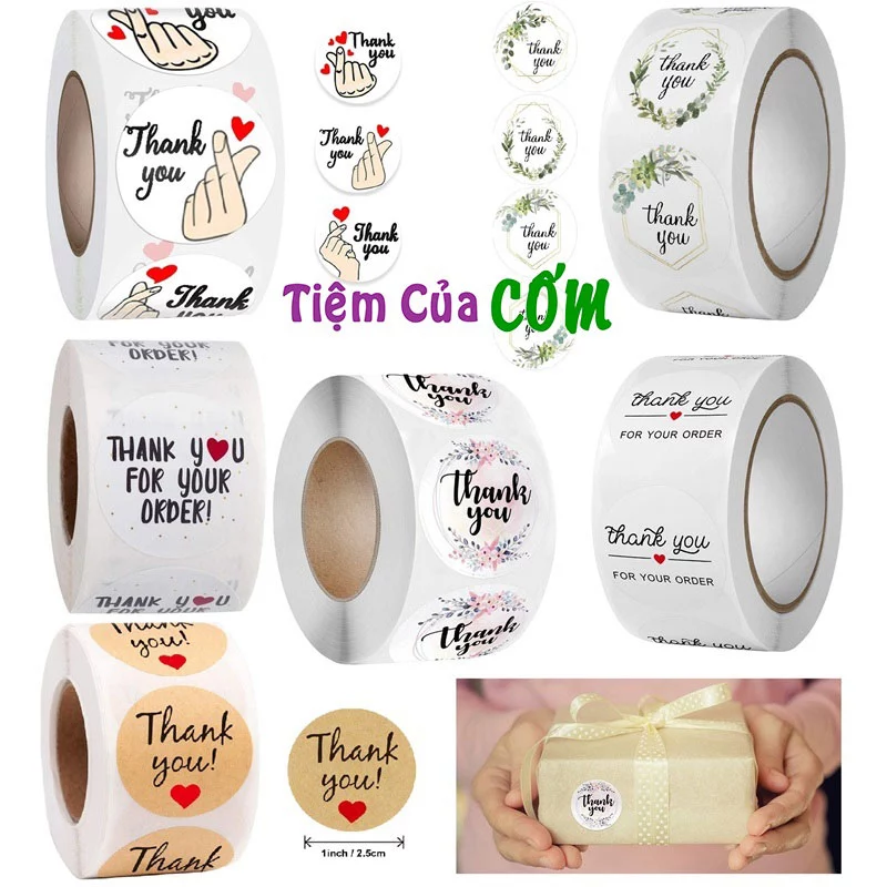 Cuộn 500 Sticker Thank You, Tem cảm ơn 2,5cm