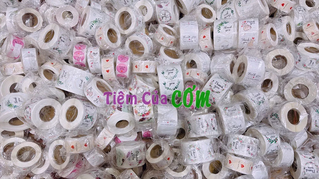 Cuộn 500 Sticker Thank You, Nhãn dán cảm ơn 3 Size nhiều mẫu