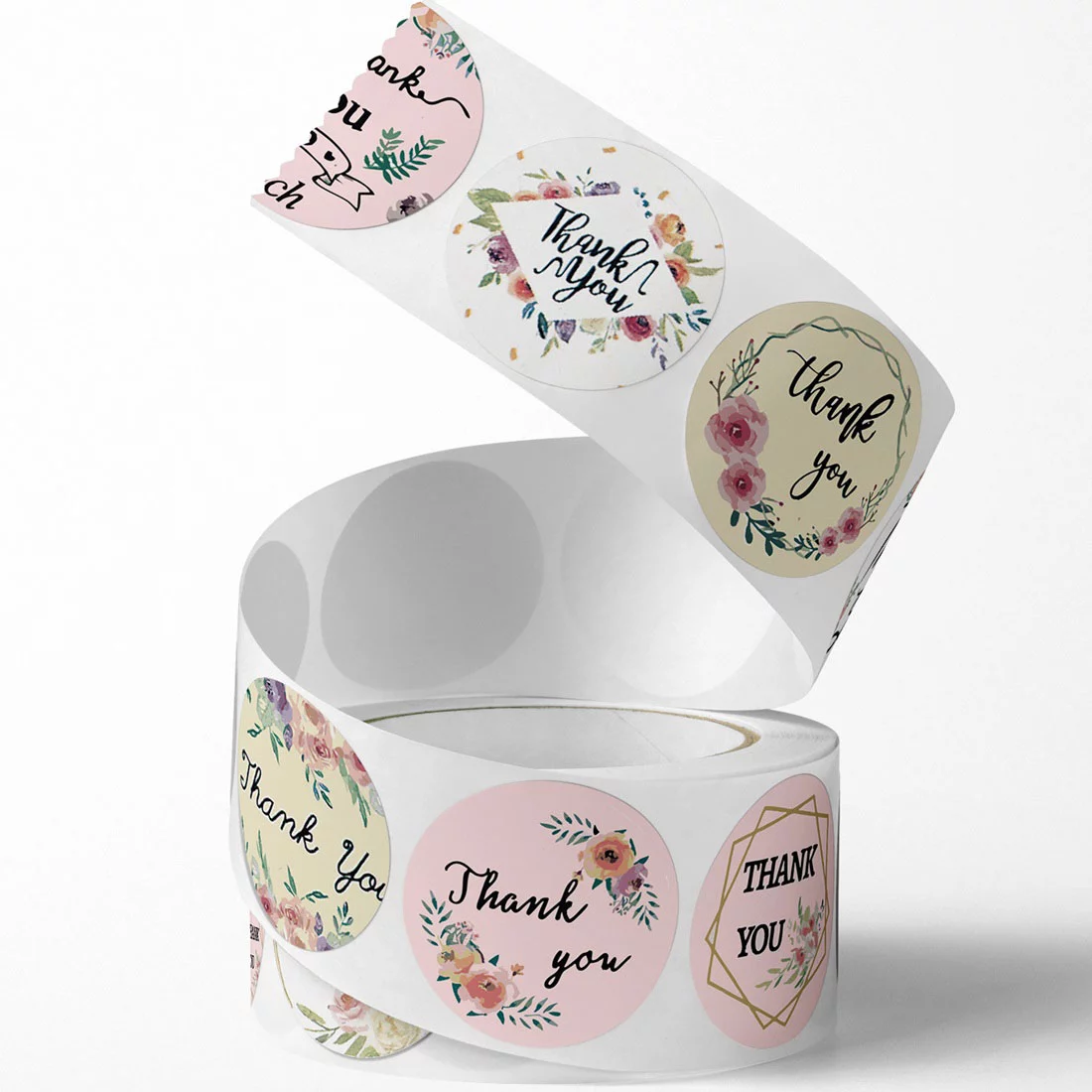 Cuộn 500 Sticker Thank You 7 họa tiết 2,5cm – 3,8cm