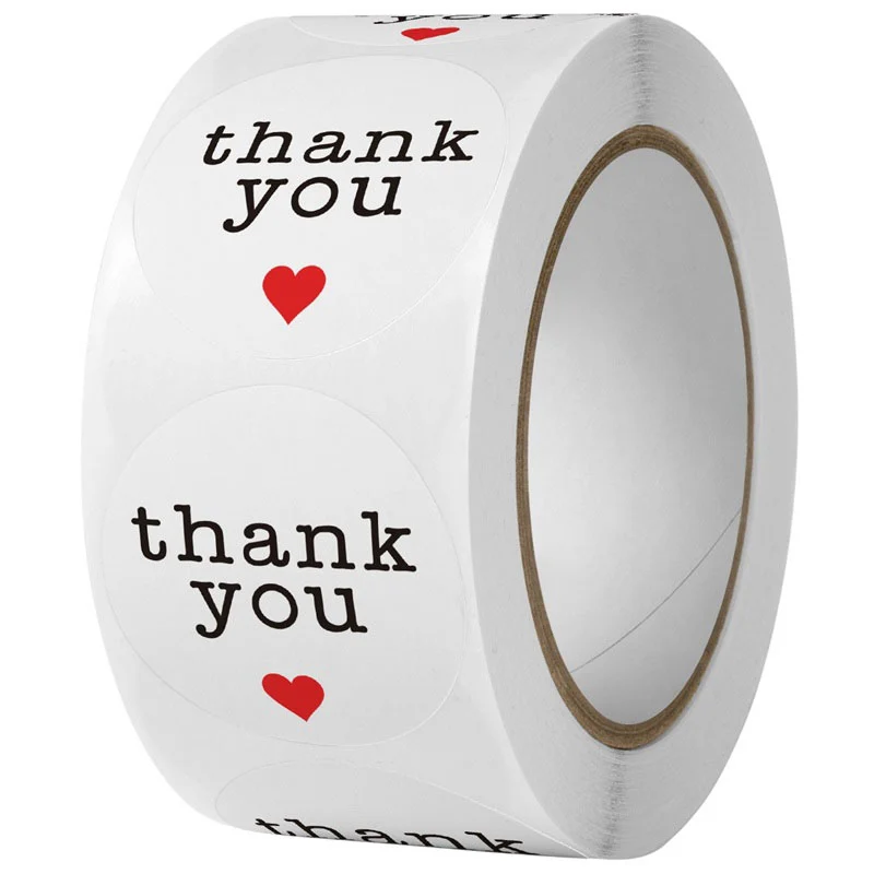 Cuộn 500 Sticker Thank You trái tim đơn giản và tinh tế 2,5cm