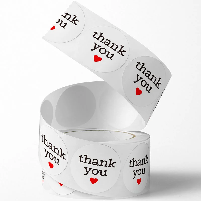 Cuộn 500 Sticker Thank You trái tim đơn giản và tinh tế 2,5cm Cuộn 500 Sticker Thank You trái tim đơn giản và tinh tế 2,5cm