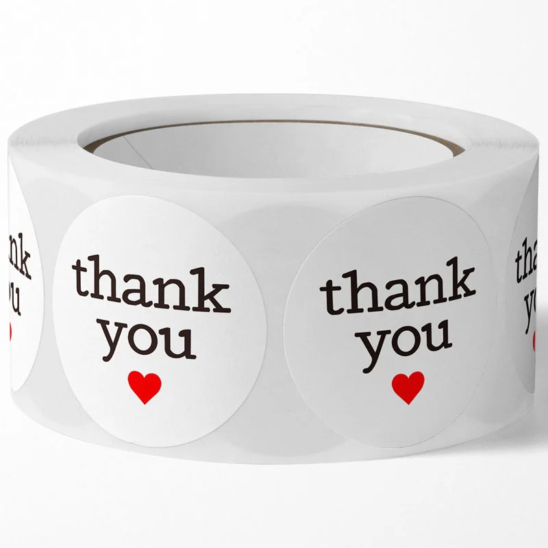 Cuộn 500 Sticker Thank You trái tim đơn giản và tinh tế 2,5cm