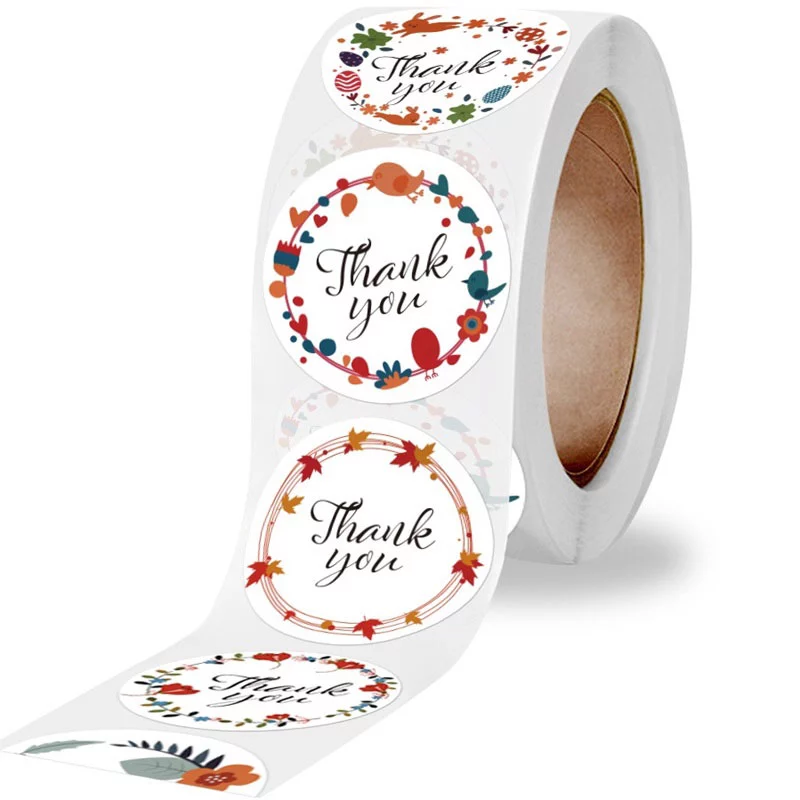 Cuộn 500 Sticker Thank You 5 họa tiết hoa lá đẹp 2,5cm