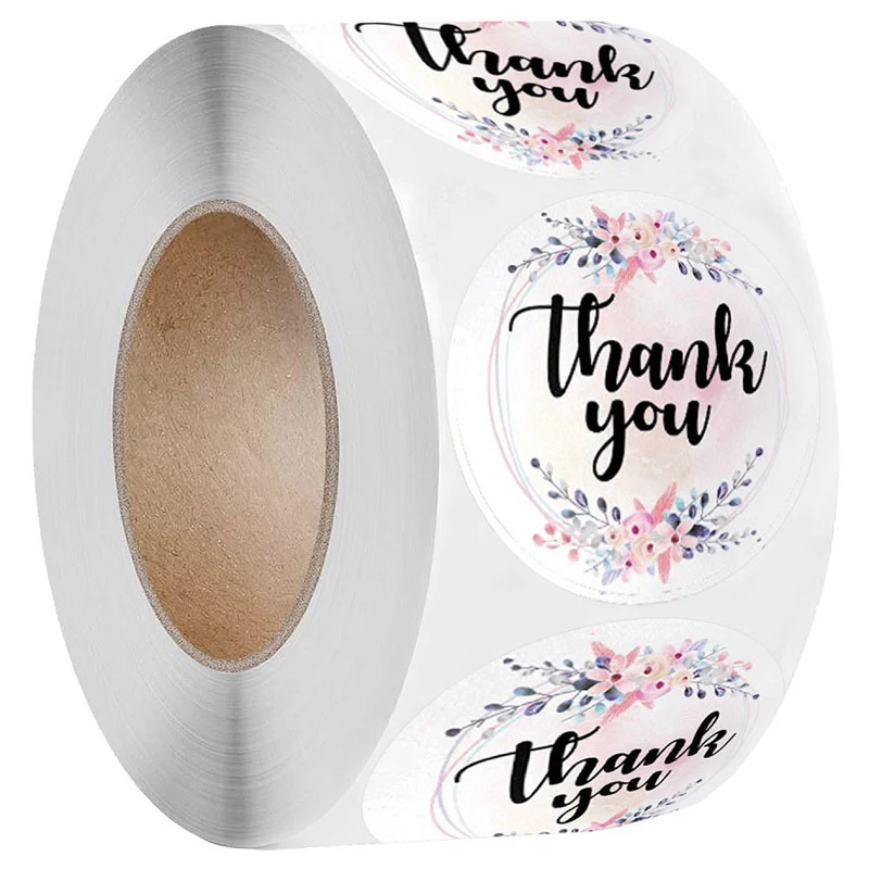 Cuộn 500 Sticker Thank You hoa văn sang trọng 2,5cm