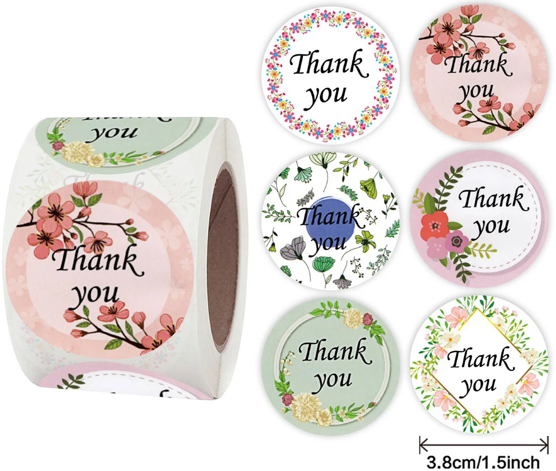 Cuộn 500 Sticker Thank You 6 Hoa Văn Trang Nhã 3.8cm Cuộn 500 Sticker Thank You 6 Hoa Văn Trang Nhã 3.8cm