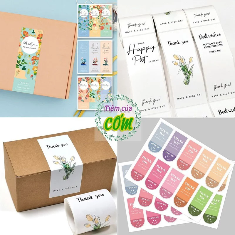 Sticker tem dán niêm phong hộp hàng, Sticker Thank You, Tem dán cảm ơn