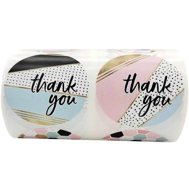 Cuộn 500 Sticker Thank You 8 họa tiết 5cm, Tem Thank You 5cm