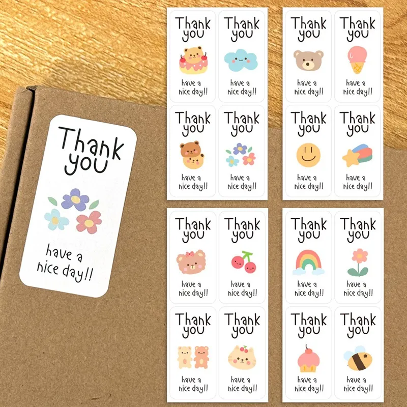 100 Sticker niêm phong hộp hàng 3x6CM họa tiết Kute