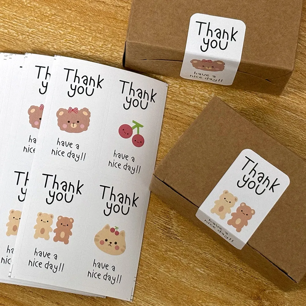 100 Sticker niêm phong hộp hàng 3x6CM họa tiết Kute 100 Sticker niêm phong hộp hàng 3x6CM họa tiết Kute