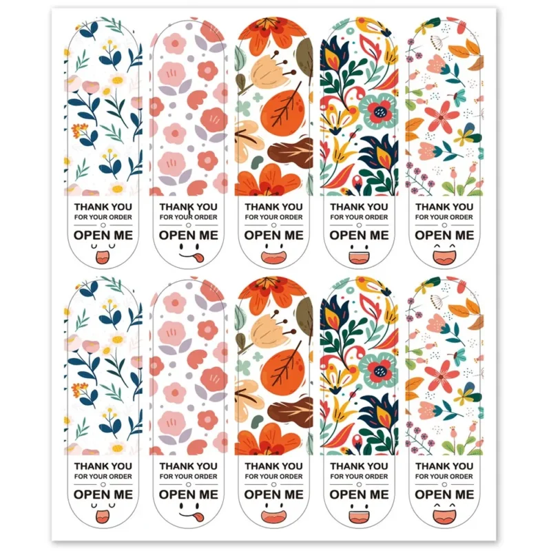 100 Sticker niêm phong hộp hàng 2x7CM họa tiết đa sắc nổi bật